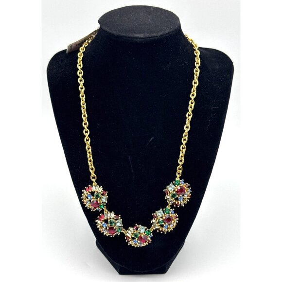 Talbots Gold Tone Multi Colored Rhinestone Necklace NEW With Tag - Picture 1 of 6